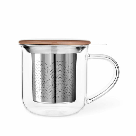 VIVA Minima Glastasse Eva, mit Teesieb und Deckel, Tasse, Teetasse, Borosilikatglas, Braun, 400 ml, V82762