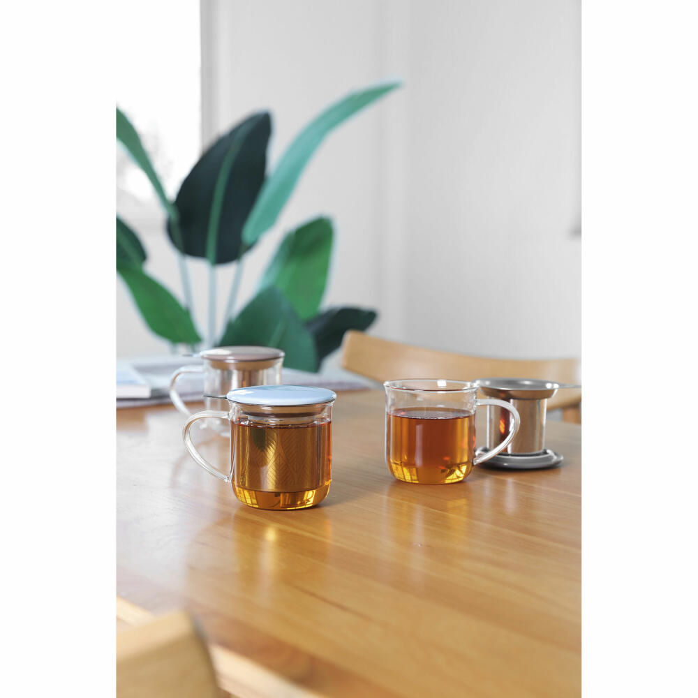VIVA Minima glass cup Eva, with tea strainer and lid, cup, tea cup, borosilicate glass, light blue, 400 ml, V82763