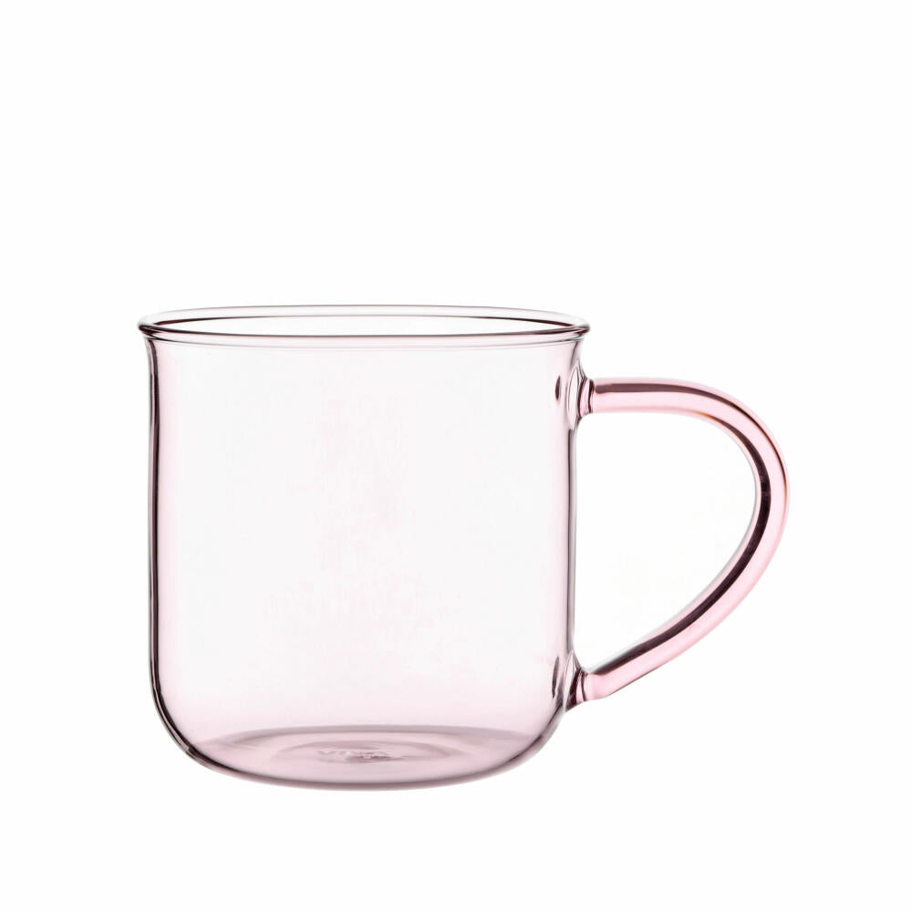 VIVA Minima Coloured Glass Cup Eva, Cup, Tea Cup, Coffee Cup, Glass, Pink, 400 ml, V83049