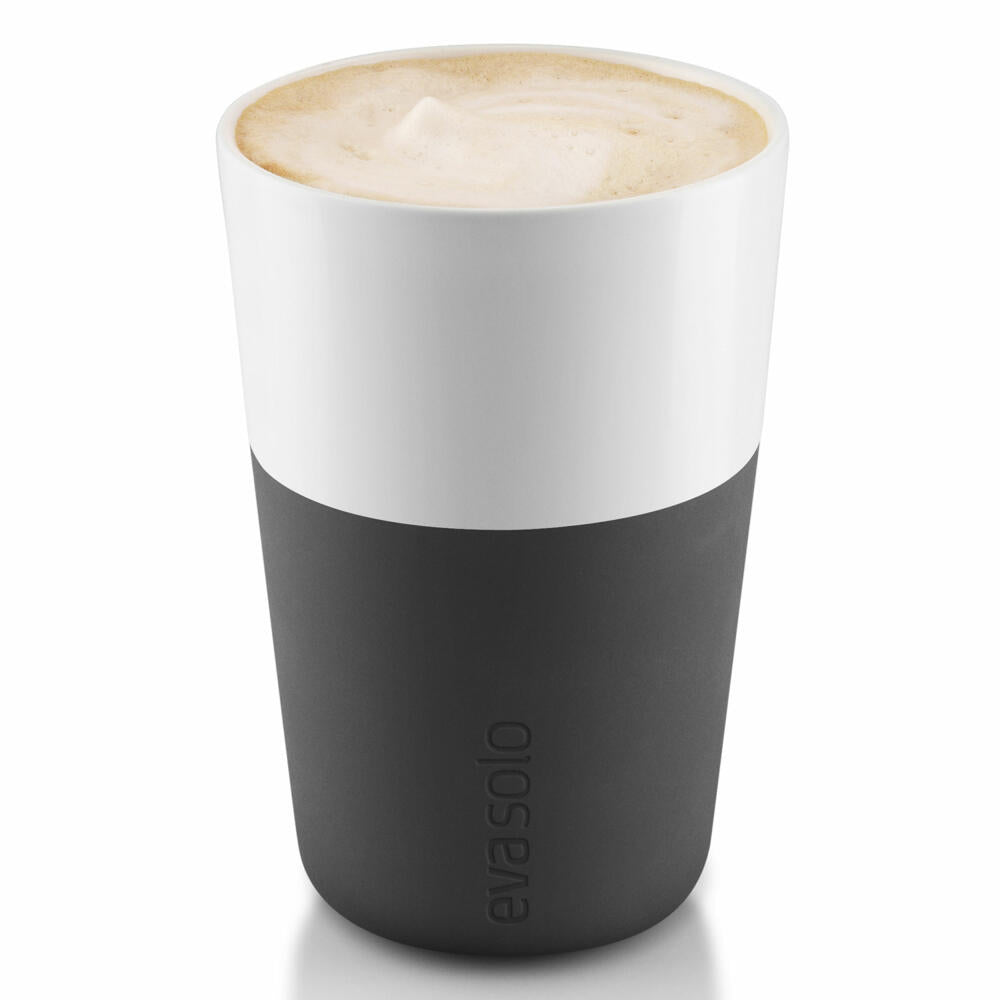 Eva Solo Caffé Latte-Becher, Milchkaffee, Kaffee, Caffétasse, Porzellan/Silikon, Schwarz, 360 ml, 2er-Set, 501003