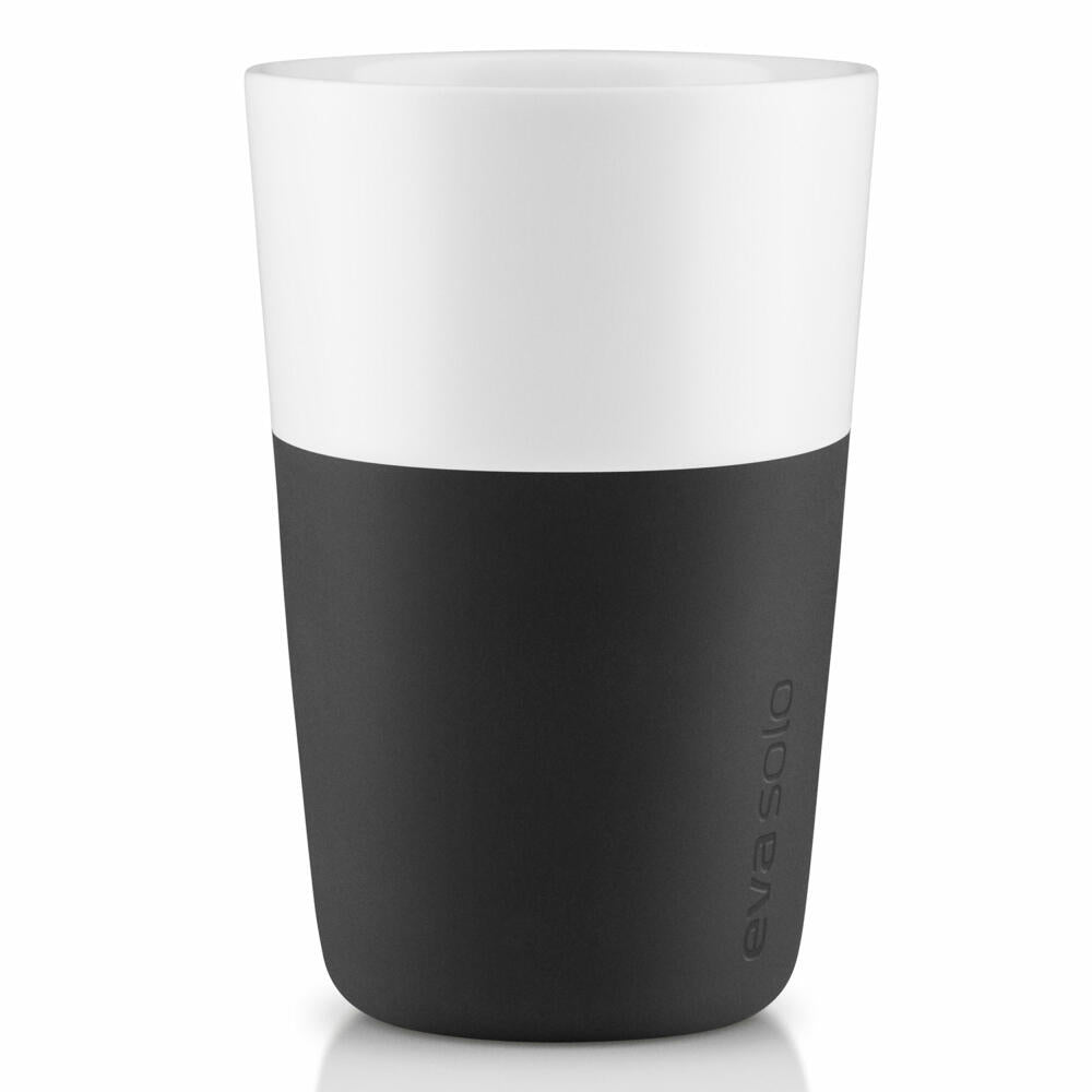 Eva Solo Caffé Latte-Becher, Milchkaffee, Kaffee, Caffétasse, Porzellan/Silikon, Schwarz, 360 ml, 2er-Set, 501003