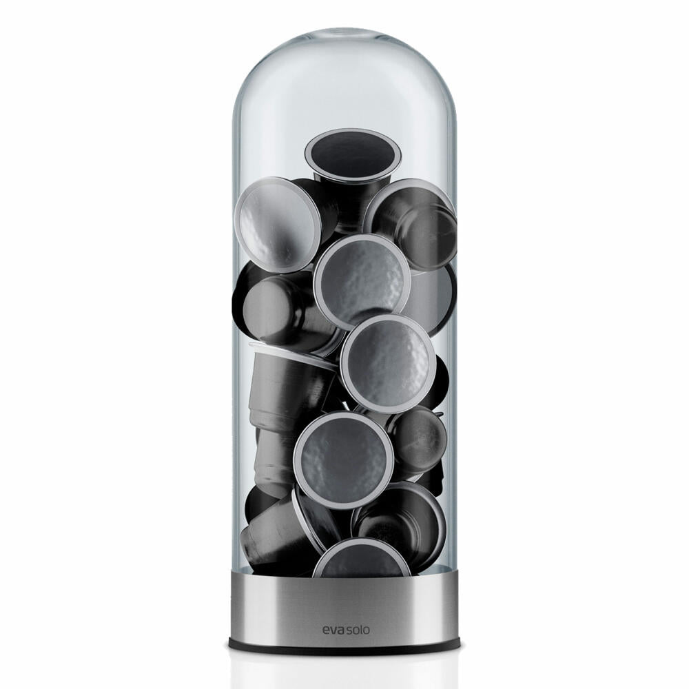 Eva Solo coffee capsule dispenser, capsule holder, capsule, holder, capsule stand, stainless steel/glass/silicone, transparent, Ø 8 cm, 501101