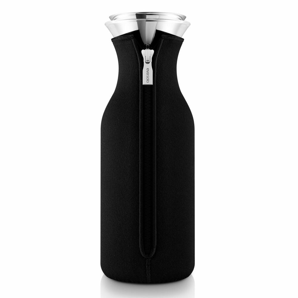 Eva Solo refrigerator carafe with cuff, glass carafe, carafe, jug, water carafe, glass/stainless steel/silicone/fabric, black, 1 L, 567972