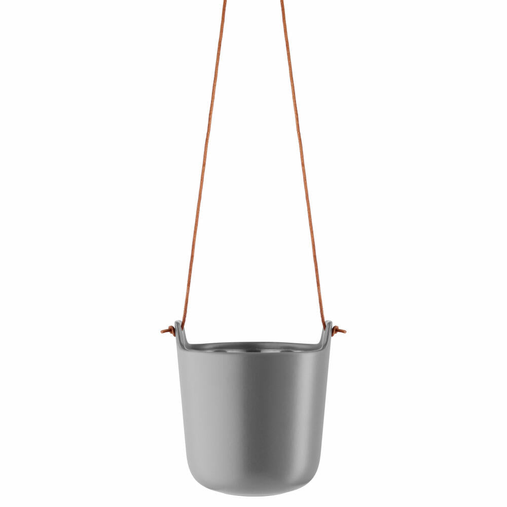 Eva Solo Selbstbewässernder Topf Hängend, Kräutertopf, Übertopf, Dekoration, Pflanzen, Steinzeug und Kunststoff/Nylon/Lederband, Nordisch Grau, Ø 15 cm, 568161