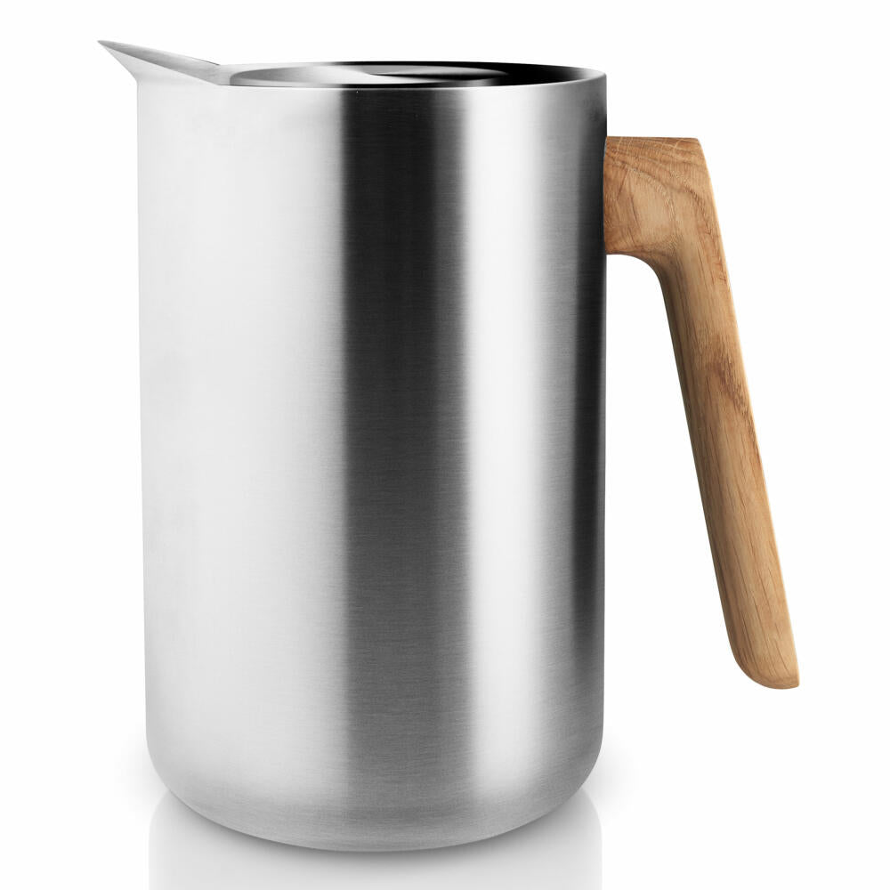 Eva Solo Isolierkanne Nordic kitchen Edelstahl, Thermo-Kanne, Teekanne, Kaffekanne, Edelstahl/ Kunststoff/ Eichenholz, Silber, 1 L, 502757