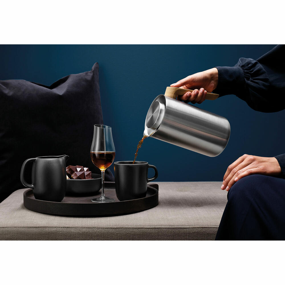 Eva Solo Isolierkanne Nordic kitchen Edelstahl, Thermo-Kanne, Teekanne, Kaffekanne, Edelstahl/ Kunststoff/ Eichenholz, Silber, 1 L, 502757