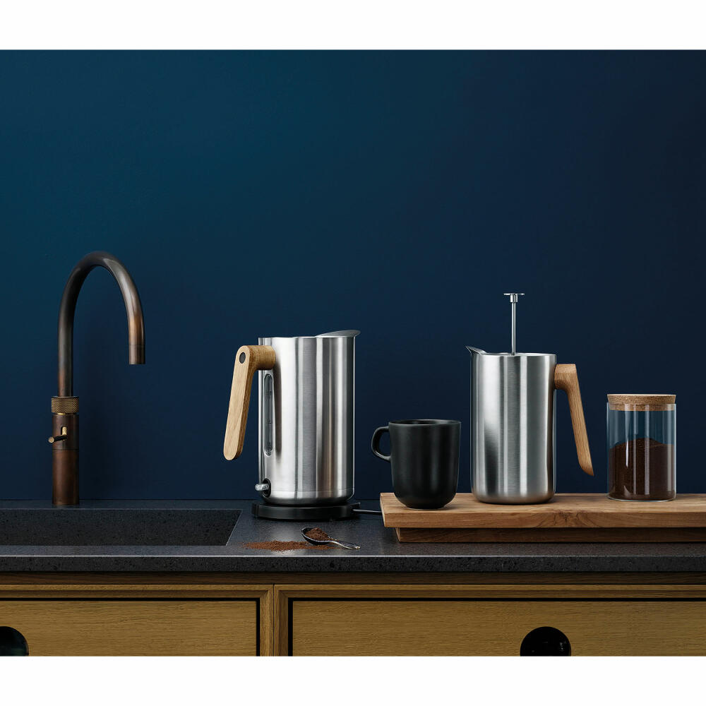 Eva Solo Elektrischer Wasserkocher, Teekocher, Kaffekocher, Küche, Zubehör, Edelstahl/Kunststoff/Eichenholz, Silber, 1.5 L, 502740