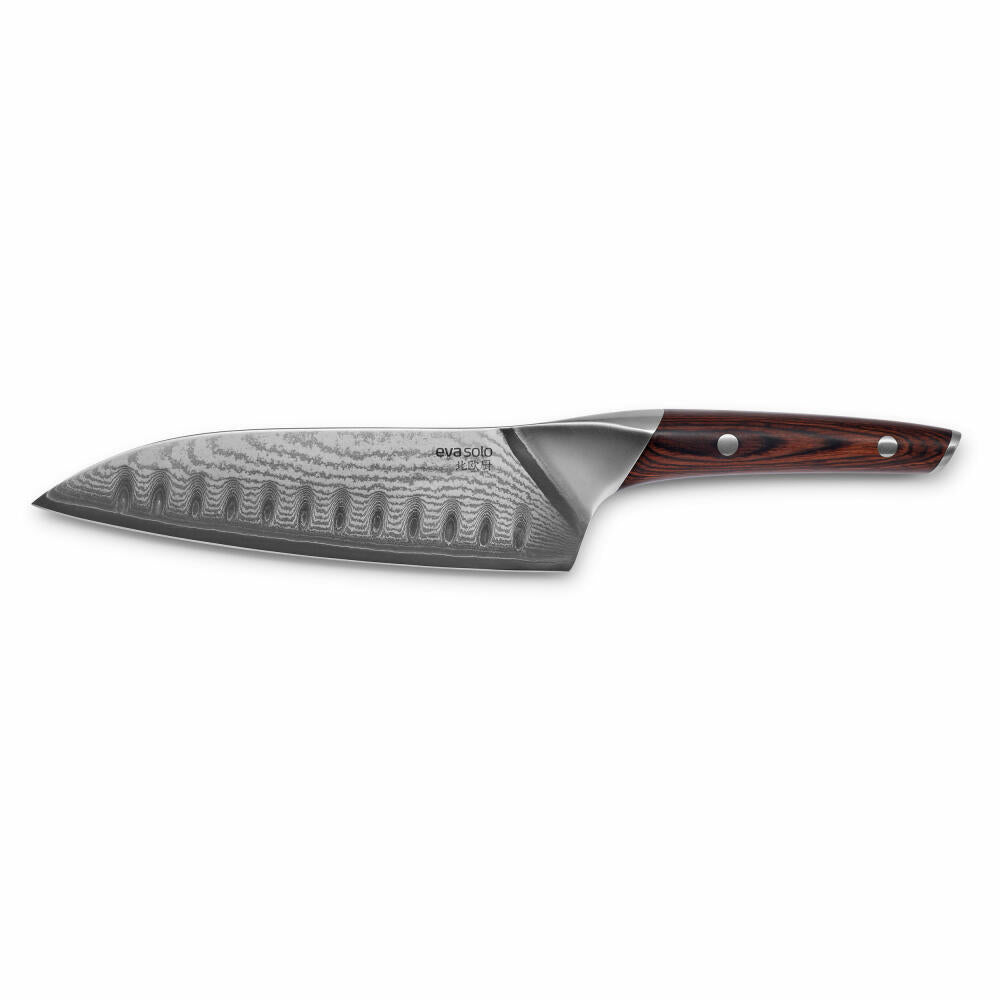 Eva Solo Nordic kitchen Santoku, cutting knife, knife, Damascus steel/wood, blade length 18 cm, 515402
