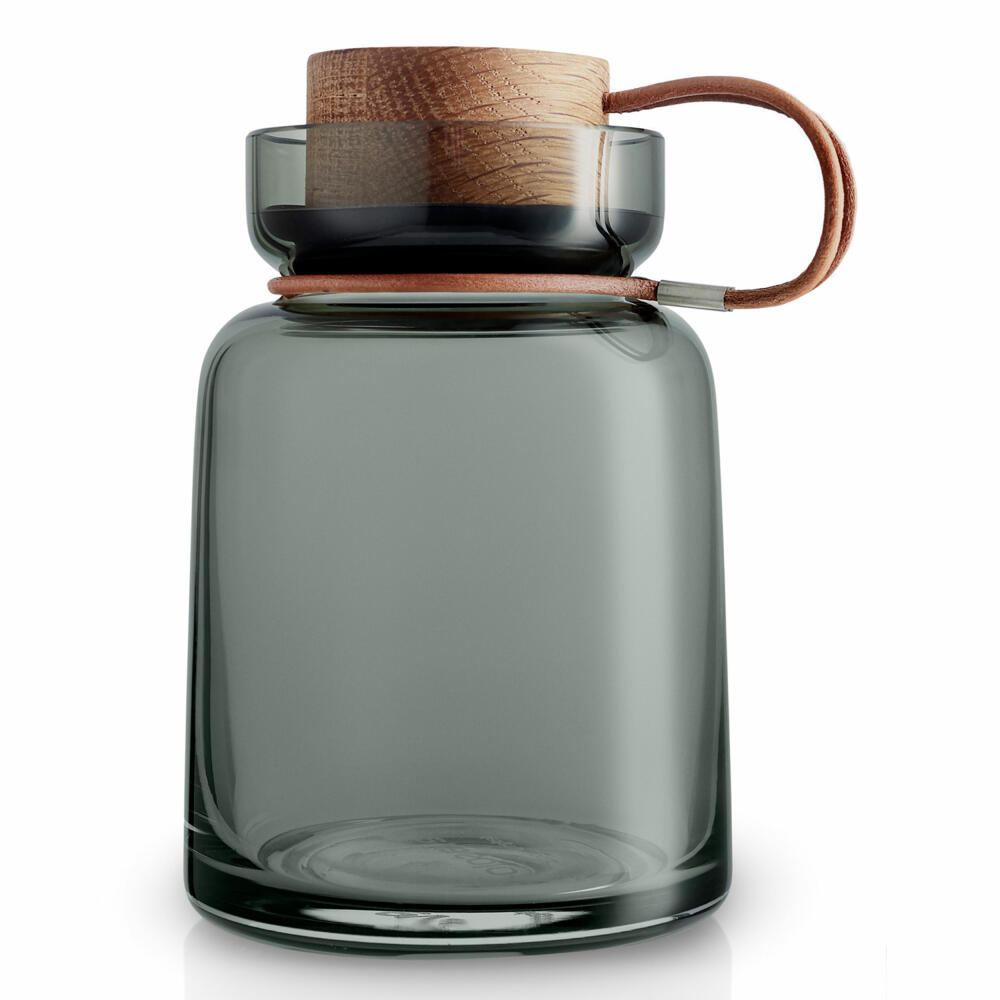 Eva Solo Silhouette Aufbewahrungsglas, Vorratsglas, Glasbehälter, Einmachglas, Rauchglas/Holz/Silikon/Leder, 0.7 L, 591501