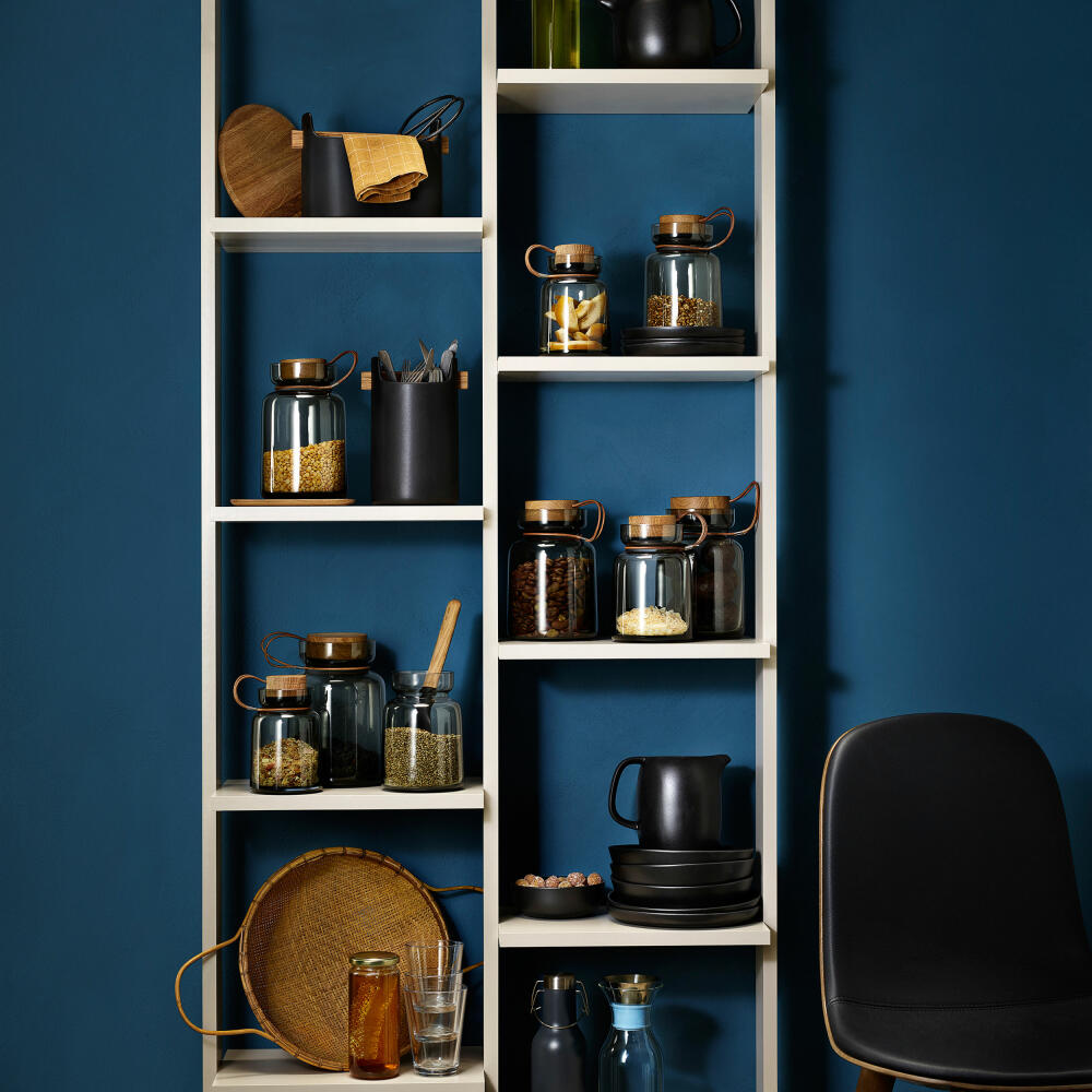 Eva Solo Silhouette Aufbewahrungsglas, Vorratsglas, Glasbehälter, Einmachglas, Rauchglas/Holz/Silikon/Leder, 0.7 L, 591501