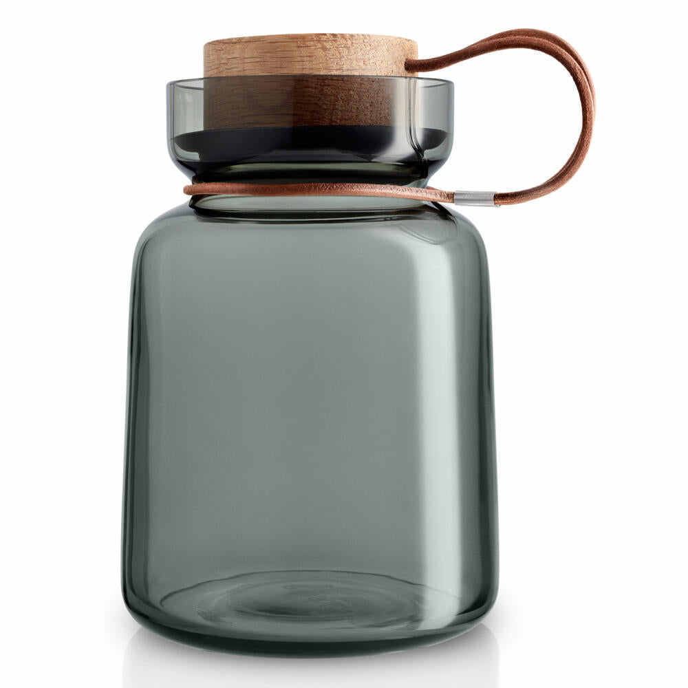 Eva Solo Silhouette storage jar, storage jar, glass container, preserving jar, smoked glass/wood/silicone/leather, 1 L, 591502
