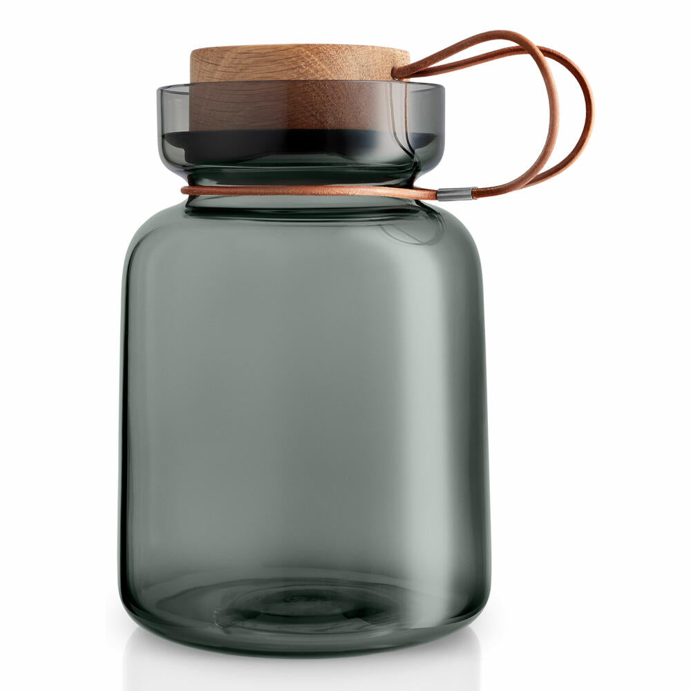 Eva Solo Silhouette storage jar, storage jar, glass container, preserving jar, smoked glass/wood/silicone/leather, 1.5 L, 591503