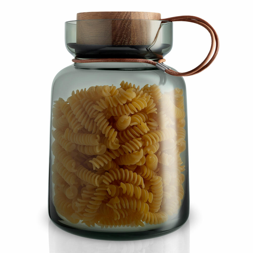 Eva Solo Silhouette storage jar, storage jar, glass container, preserving jar, smoked glass/wood/silicone/leather, 2 L, 591504