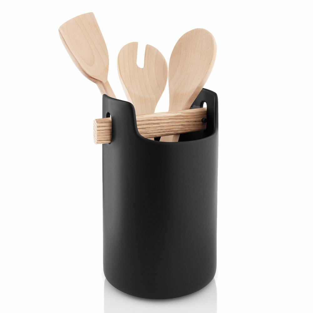 Eva Solo Toolbox storage container, storage box, coffee can, sugar bowl, oak/ceramic, black, H 15 cm, 520425