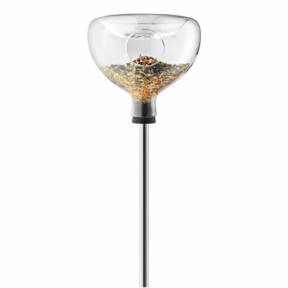 Eva Solo glass bird feeder with bird bath, bird feed dispenser, feeding station, glass, silicone, stainless steel, transparent, 571003