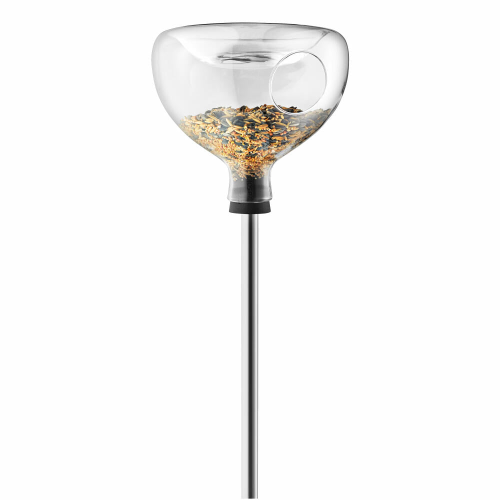 Eva Solo glass bird feeder with bird bath, bird feed dispenser, feeding station, glass, silicone, stainless steel, transparent, 571003