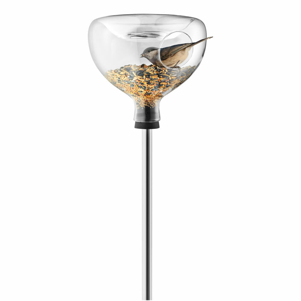 Eva Solo glass bird feeder with bird bath, bird feed dispenser, feeding station, glass, silicone, stainless steel, transparent, 571003
