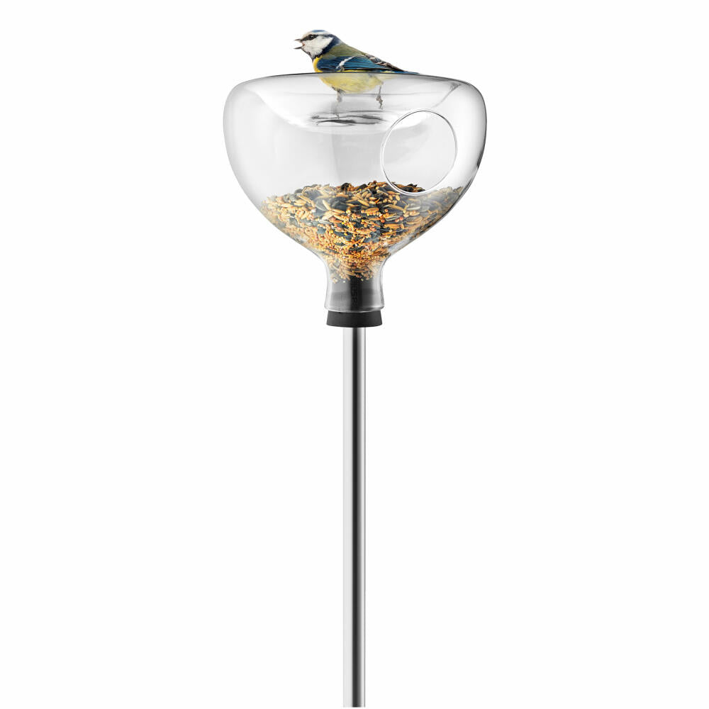 Eva Solo glass bird feeder with bird bath, bird feed dispenser, feeding station, glass, silicone, stainless steel, transparent, 571003