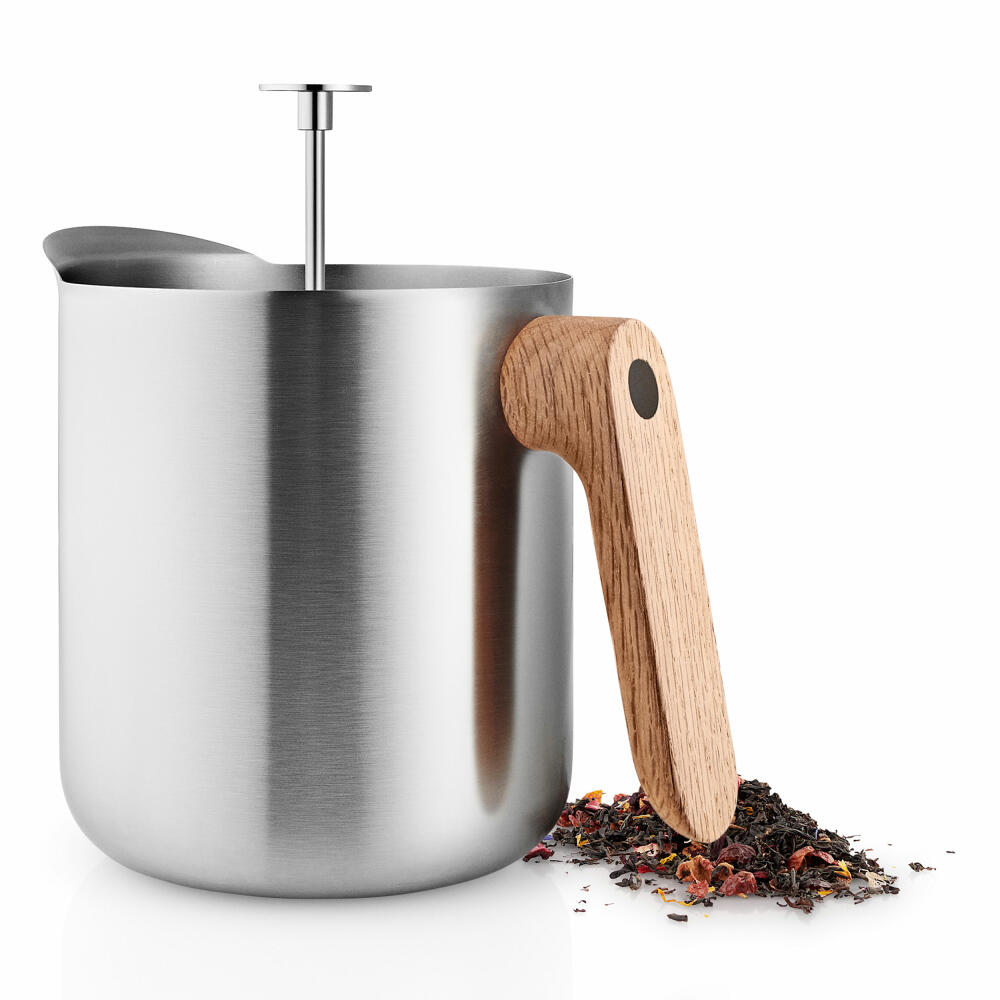 Eva Solo stamp teapot Nordic Kitchen, teapot, pot, stainless steel, oak wood, silicone, silver-colored, 1 L, 520432