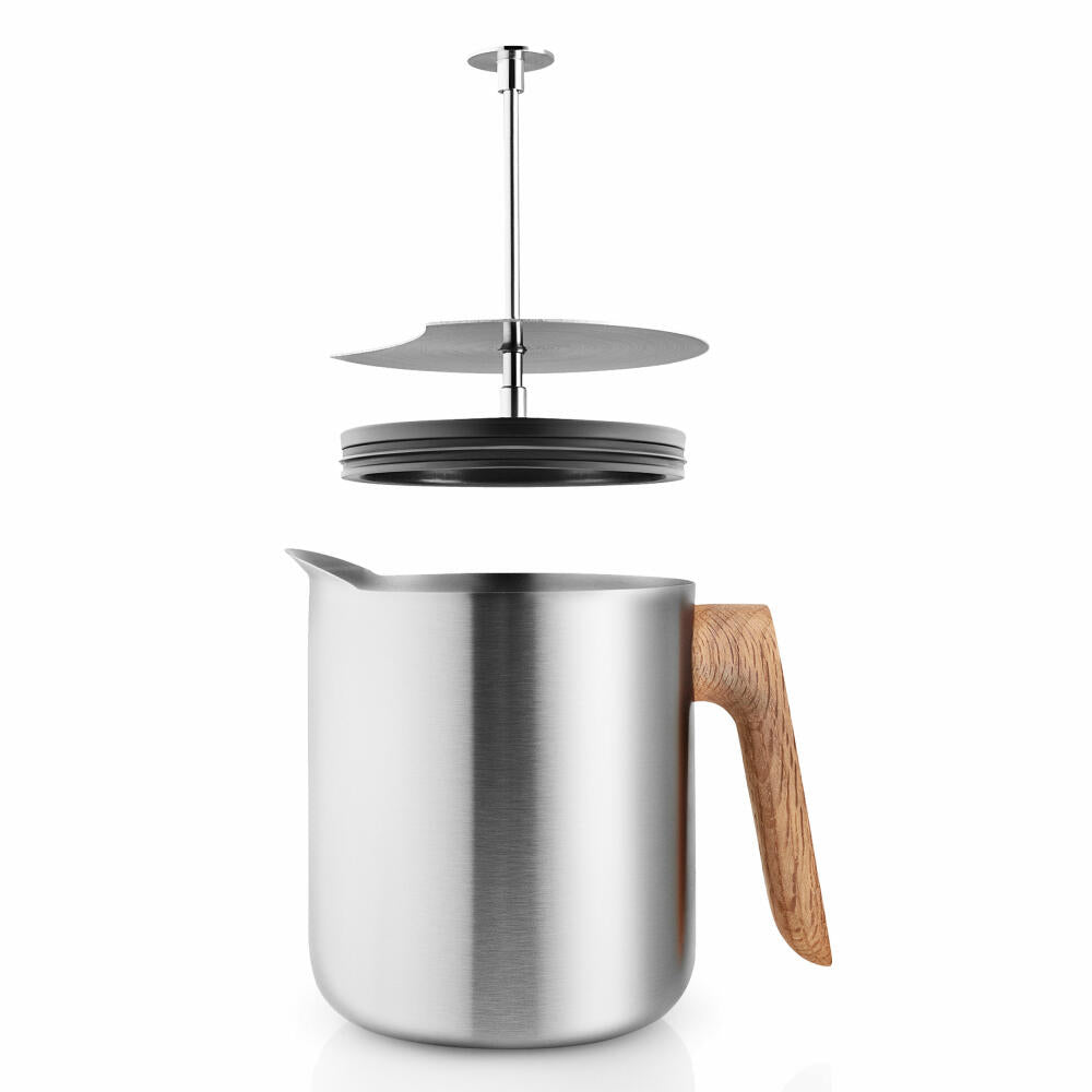 Eva Solo stamp teapot Nordic Kitchen, teapot, pot, stainless steel, oak wood, silicone, silver-colored, 1 L, 520432