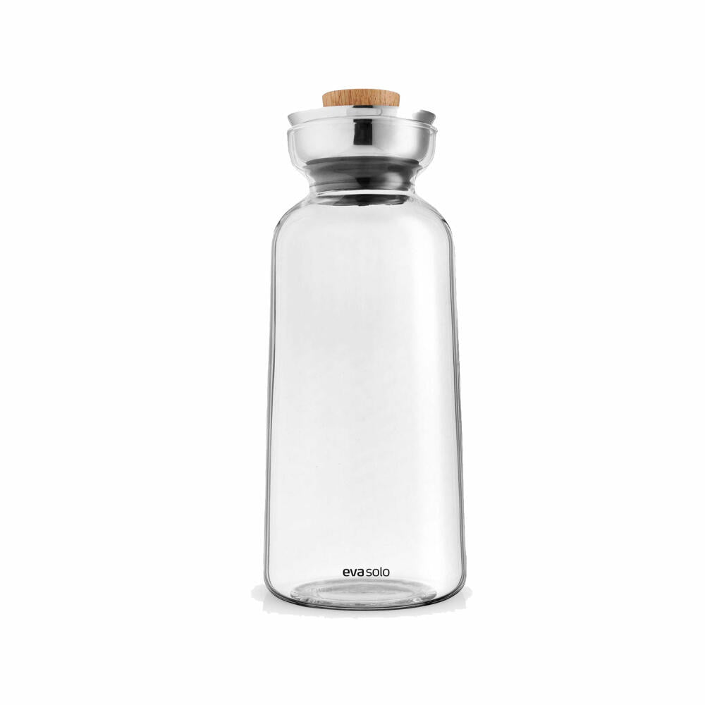 Eva Solo Glaskaraffe Silhouette, Karaffe, Wasserkaraffe mit Deckel, Borosilikatglas, Edelstahl, Eichenholz, Klar, 1 L, 591505