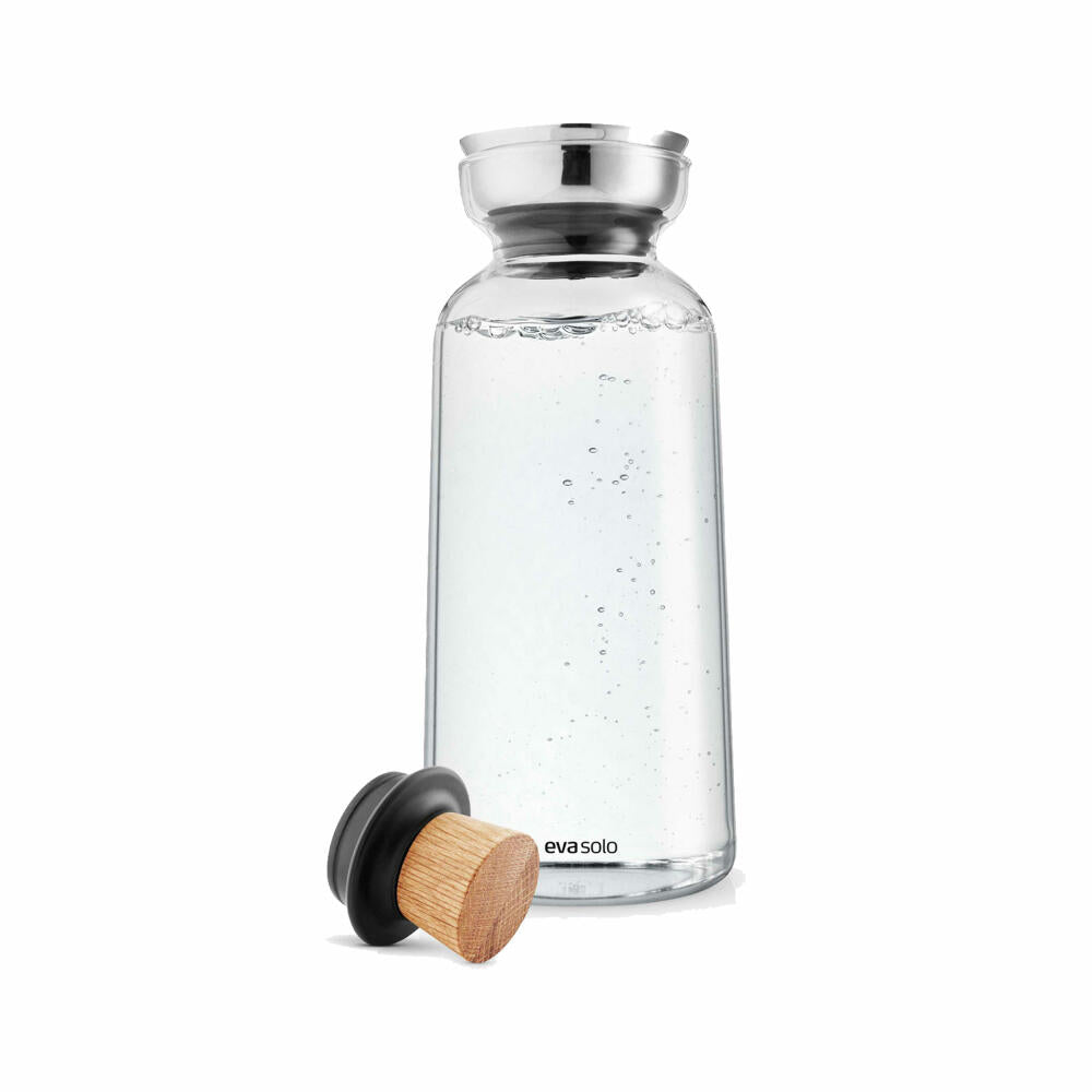 Eva Solo Glaskaraffe Silhouette, Karaffe, Wasserkaraffe mit Deckel, Borosilikatglas, Edelstahl, Eichenholz, Klar, 1 L, 591505