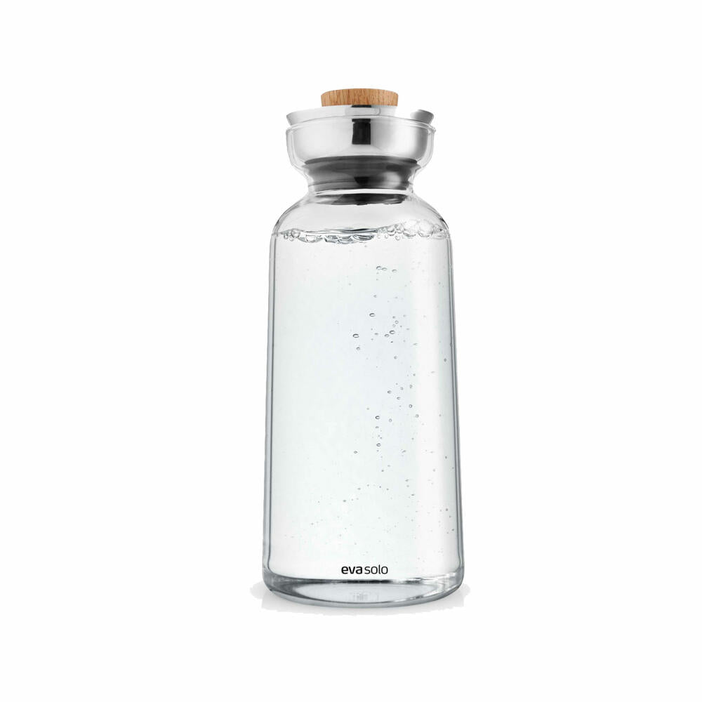 Eva Solo Glaskaraffe Silhouette, Karaffe, Wasserkaraffe mit Deckel, Borosilikatglas, Edelstahl, Eichenholz, Klar, 1 L, 591505