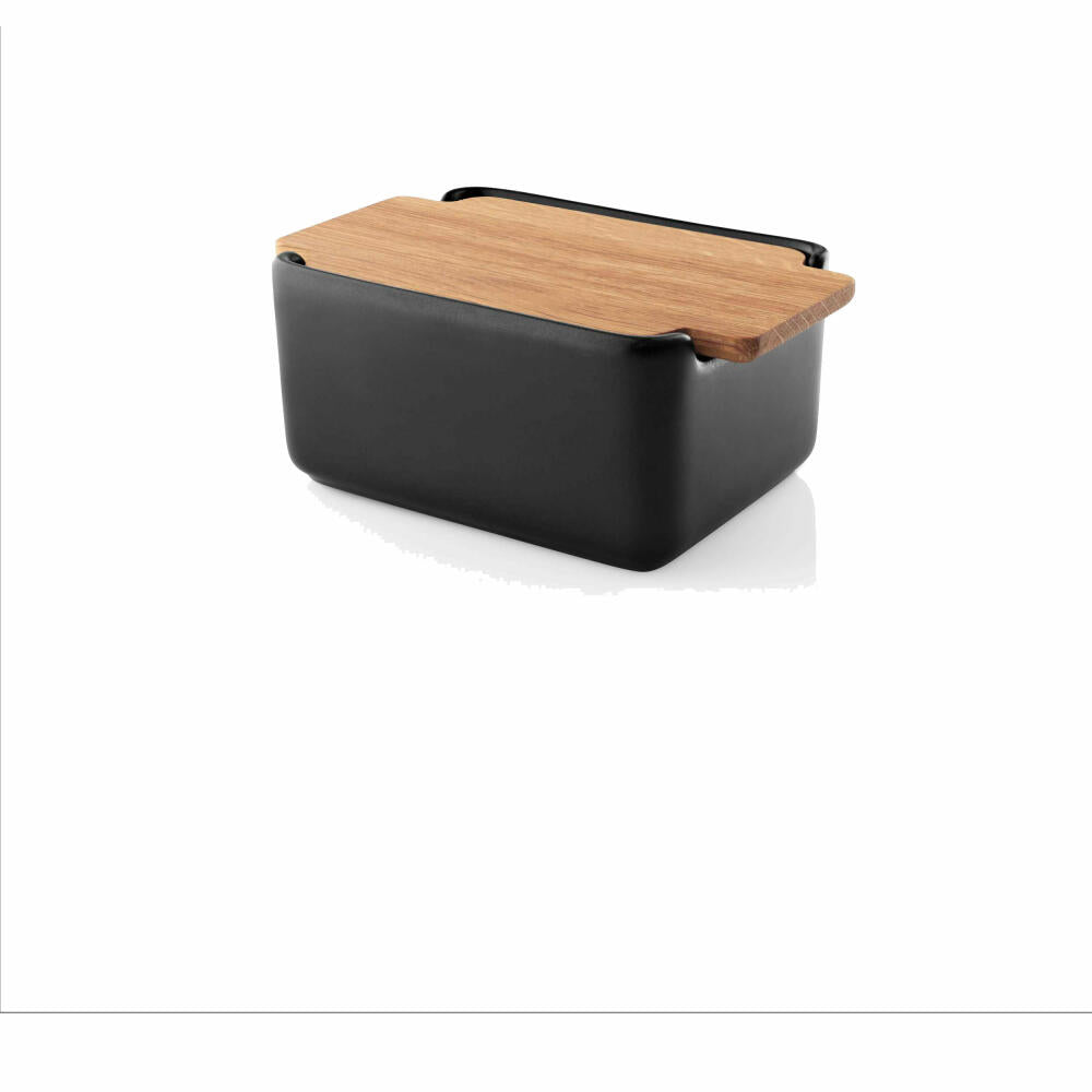 Eva Solo Nordic Kitchen butter dish with wooden lid, butter dish, storage jar, stoneware, oak wood, black, 14.5 x 9.5 cm, 502769