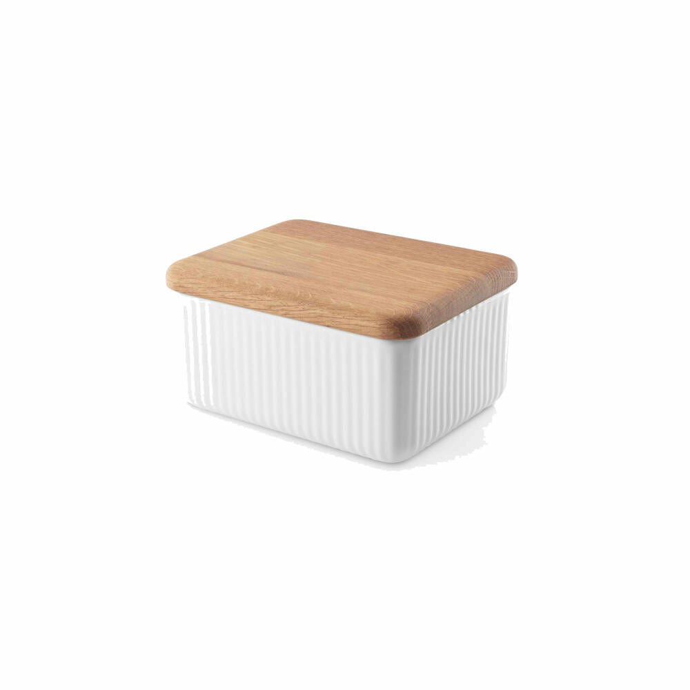 Eva Solo Butterdose Nova mit Deckel, Butterschale, Aufbewahrungsdose, Porzellan, Eichenholz, Weiß, 12 x 10 cm, 887236