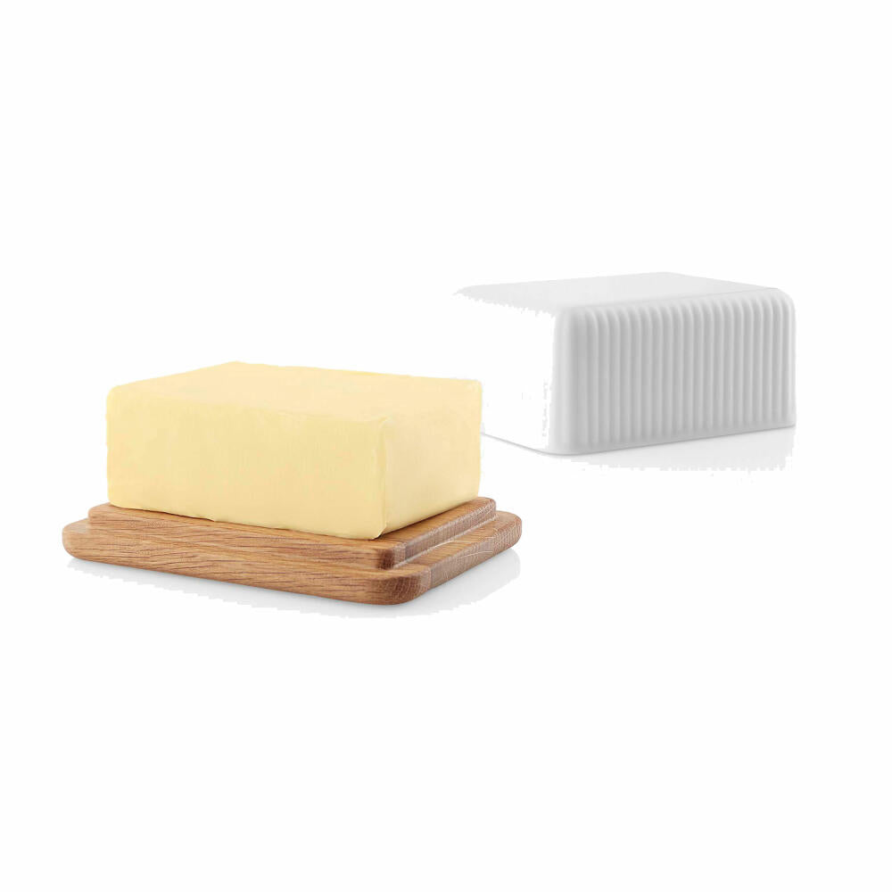 Eva Solo Butterdose Nova mit Deckel, Butterschale, Aufbewahrungsdose, Porzellan, Eichenholz, Weiß, 12 x 10 cm, 887236