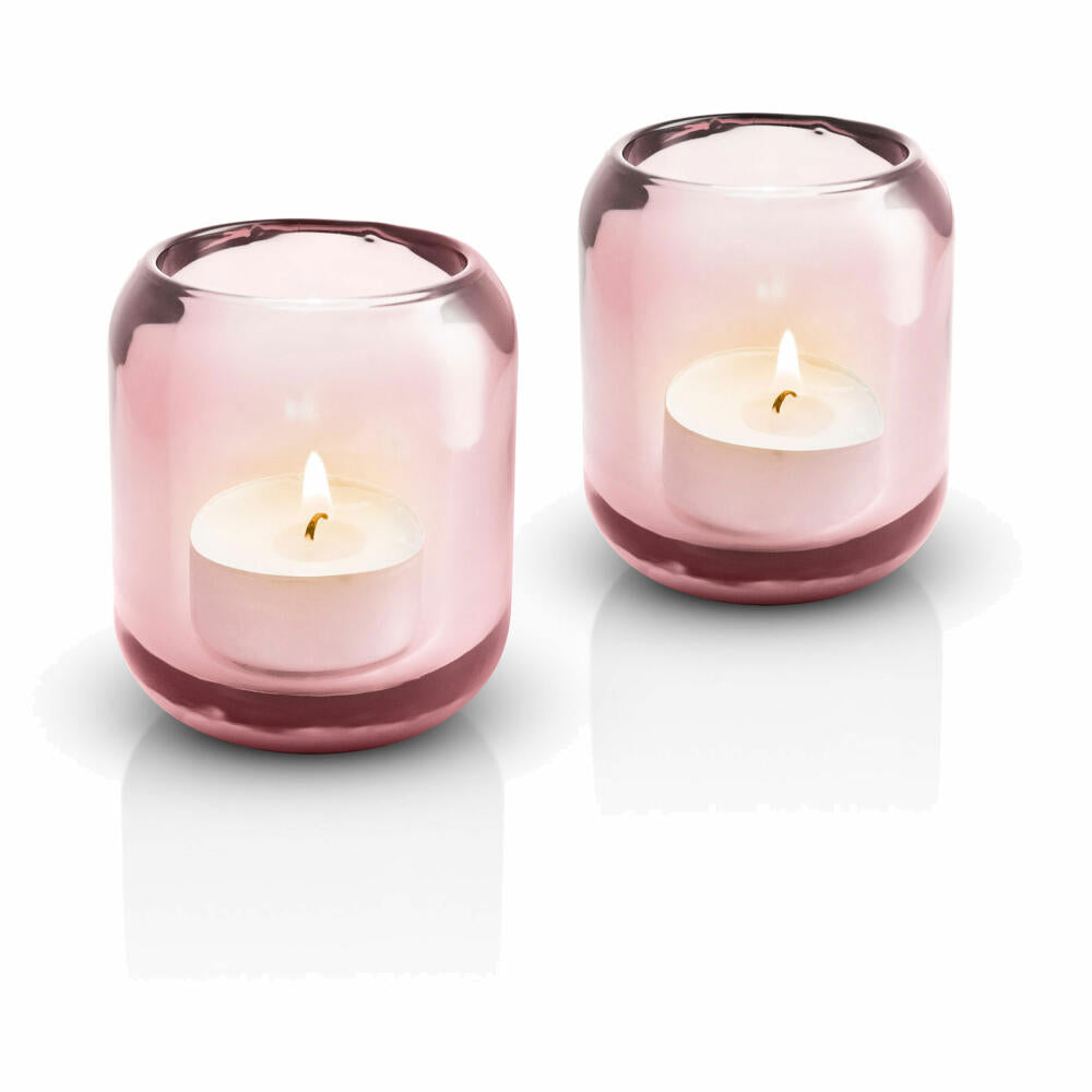 Eva Solo Acorn glass candle holder set of 2, lantern, tealight holder, glass, rose, 8 cm, 571377