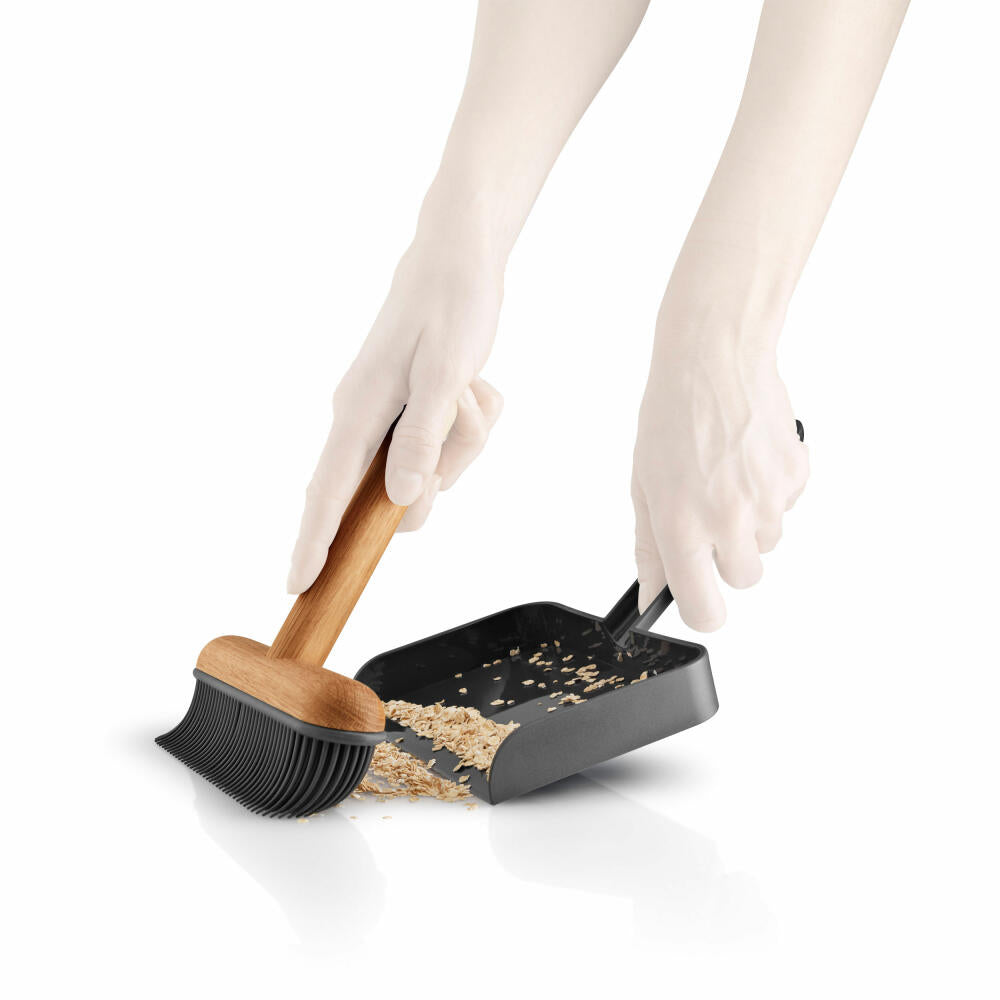 Eva Solo hand brush and dustpan, dustpan set, oak wood, plastic, silicone, black, 530671