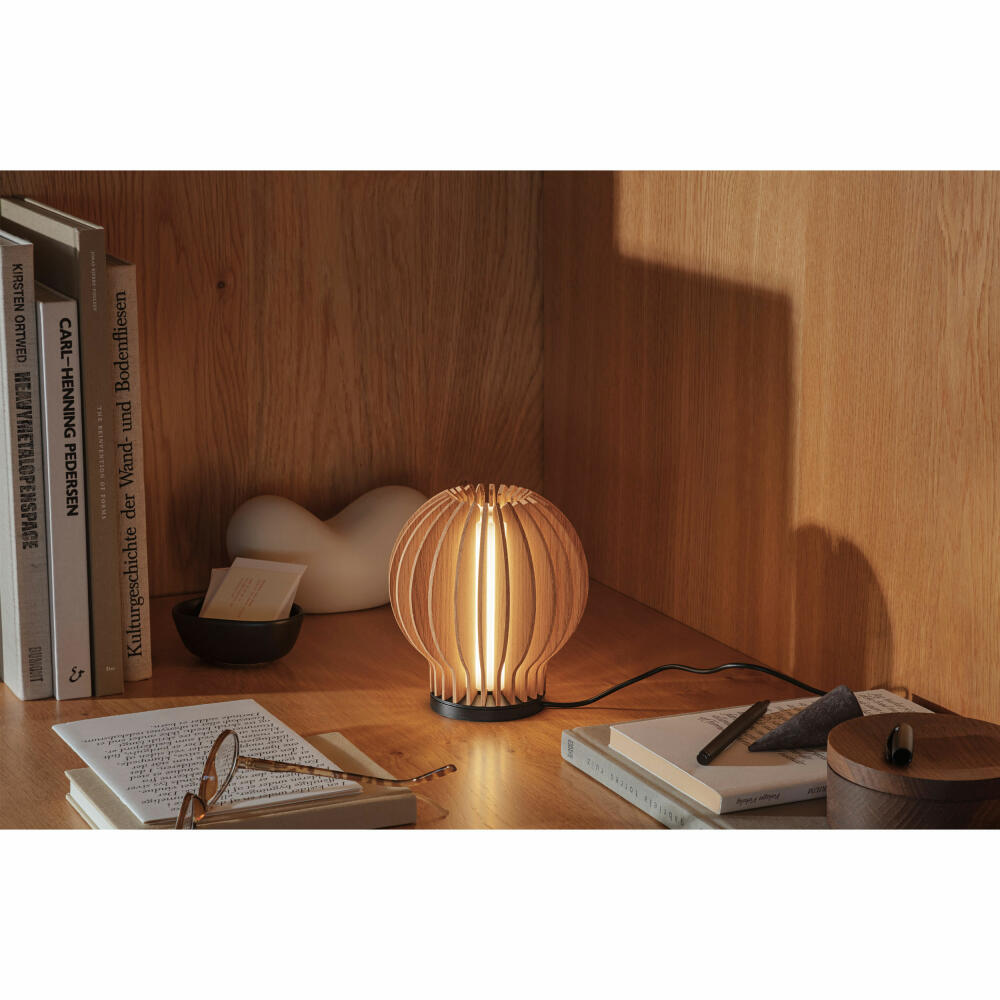 Eva Solo Radiant Rund LED-Leuchte Oak, Kabellos, Tischleuchte, LED-Lampe, Tischlampe, Eichenholz / Kunststoff, H 15 cm, 571383