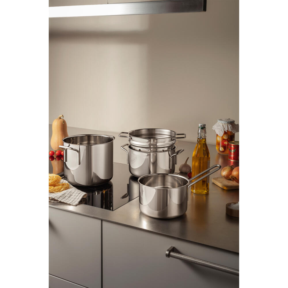 Eva Trio Stainless Steel Kasserolle, Kochtopf, Induktionsgeeignet, Aluminium, Edelstahl, Polished Steel, 1.8 L, 302418