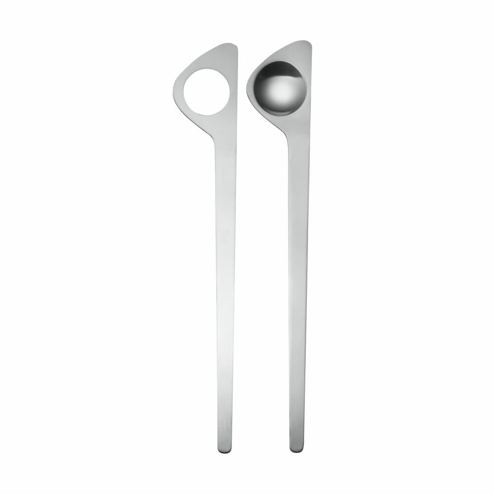 Stelton AJ salad cutlery, 31cm, designer salad fork and spoon, stainless steel, AJ Cylinder Line, 023-1