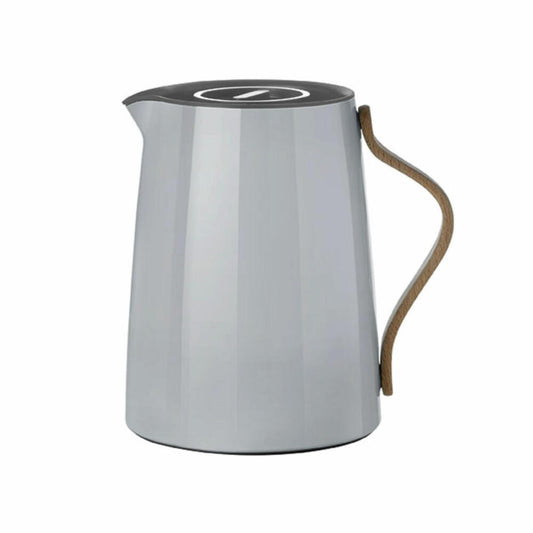 Stelton Emma Teeisolierkanne, Thermokanne, Edelstahl mit Buchengriff, Hellgrau, 1 L, X-201-1