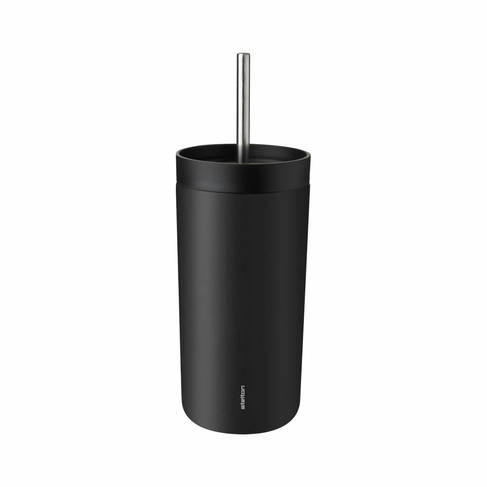 Stelton Thermobecher To Go Sip mit Strohhalm, Stahl, Kunststoff, Soft Black, 400 ml, 686-51