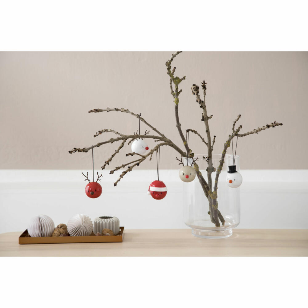 Hoptimist Reindeer Ornament, 2er Set, Rentier Anhänger, Weihnachten, Dekoidee, Dekoration, Kunststoff, Weiß, Ø 6 cm, 26096
