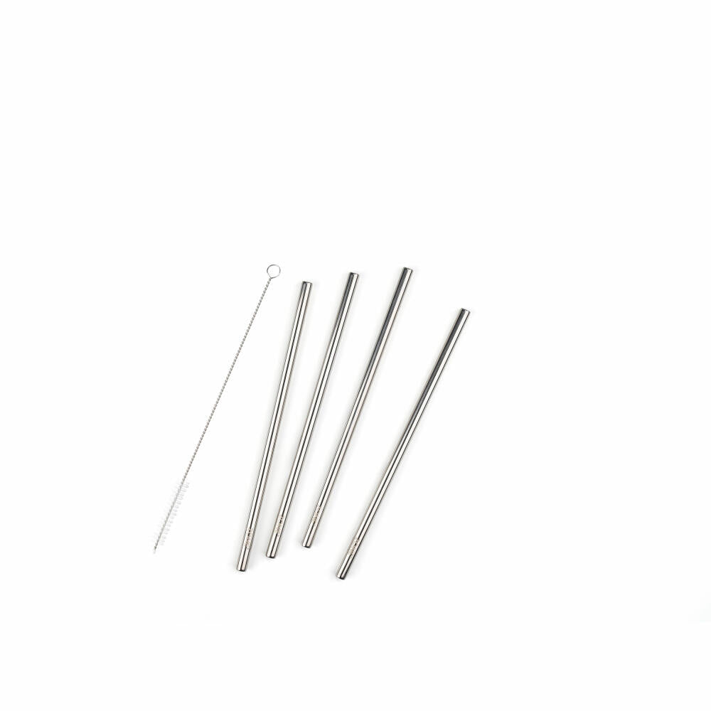 Zone Denmark Straw Rocks, set of 4, with cleaning brush, drinking straw, reusable, stainless steel, silver, L 21.5 cm, 13705