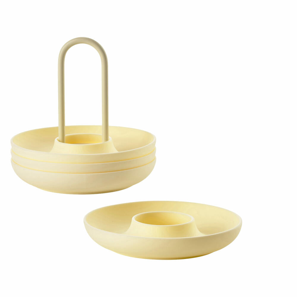Zone Denmark Eierbecher Singles Limestone 4er Set mit Halter, Silikon, Metall, Gelb, 32229