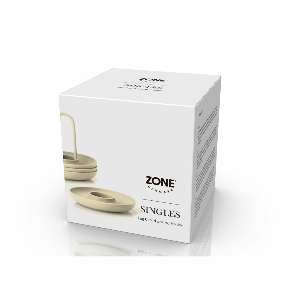 Zone Denmark Eierbecher Singles Limestone 4er Set mit Halter, Silikon, Metall, Gelb, 32229
