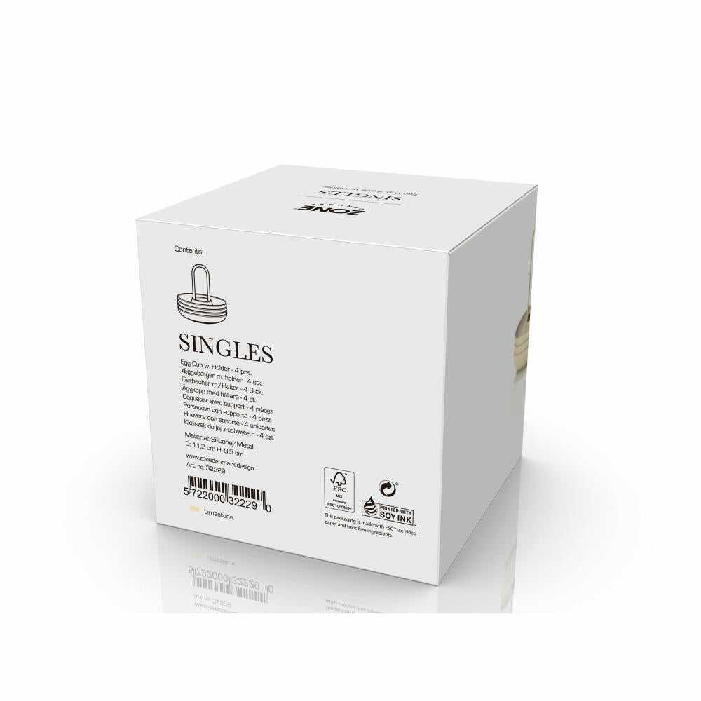 Zone Denmark Eierbecher Singles Limestone 4er Set mit Halter, Silikon, Metall, Gelb, 32229