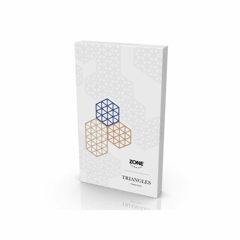 Zone Denmark Coasters Triangles Set of 3 Khaki Warm Sand Indigo, Silicone, Colorful, 16 x 14 cm, 32706
