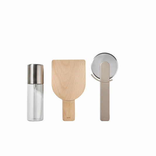 Zone Denmark Pizza-Set Singles Soft Taupe 3-tlg., Glas, Edelstahl, ABS, Braun, 32874