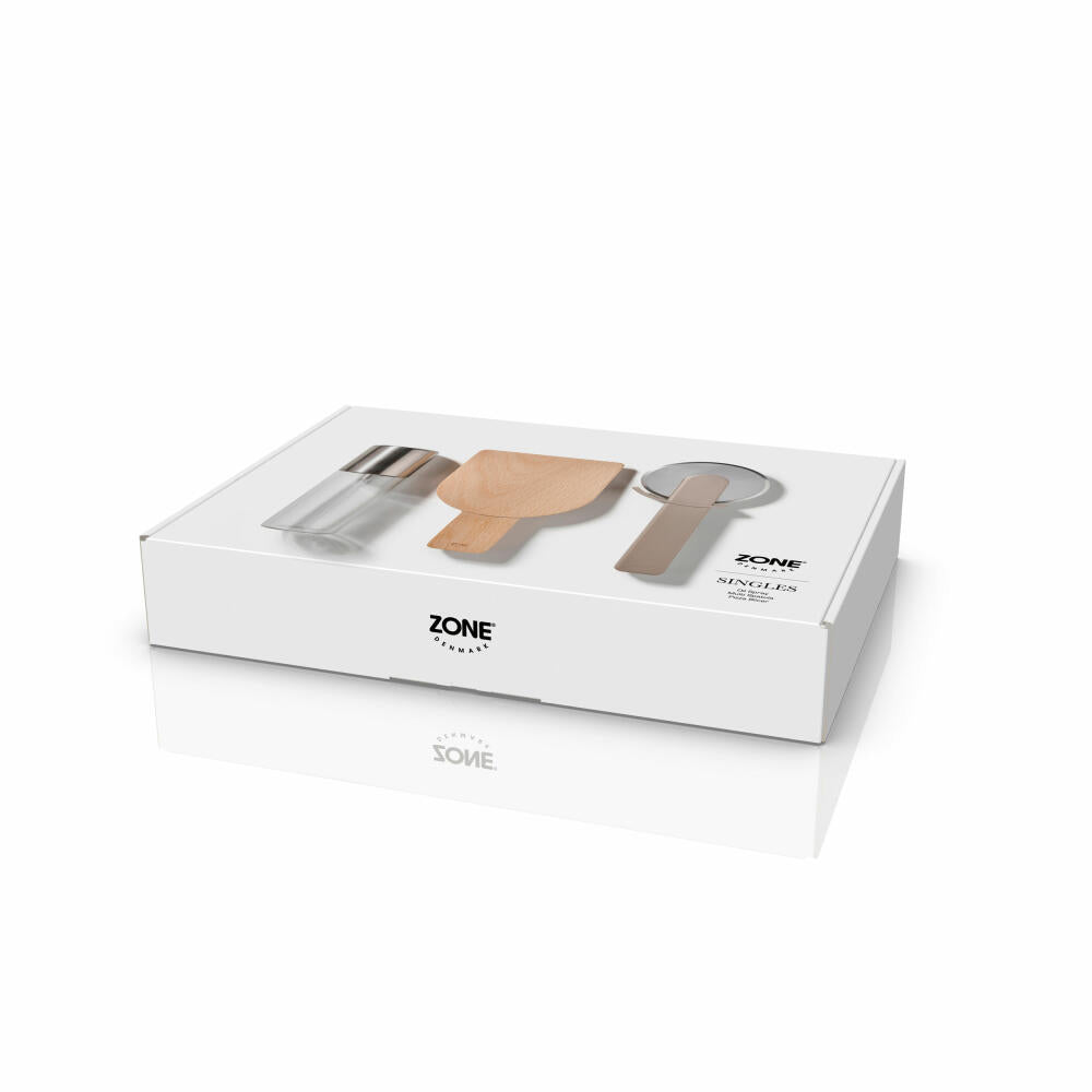 Zone Denmark Pizza-Set Singles Soft Taupe 3-tlg., Glas, Edelstahl, ABS, Braun, 32874
