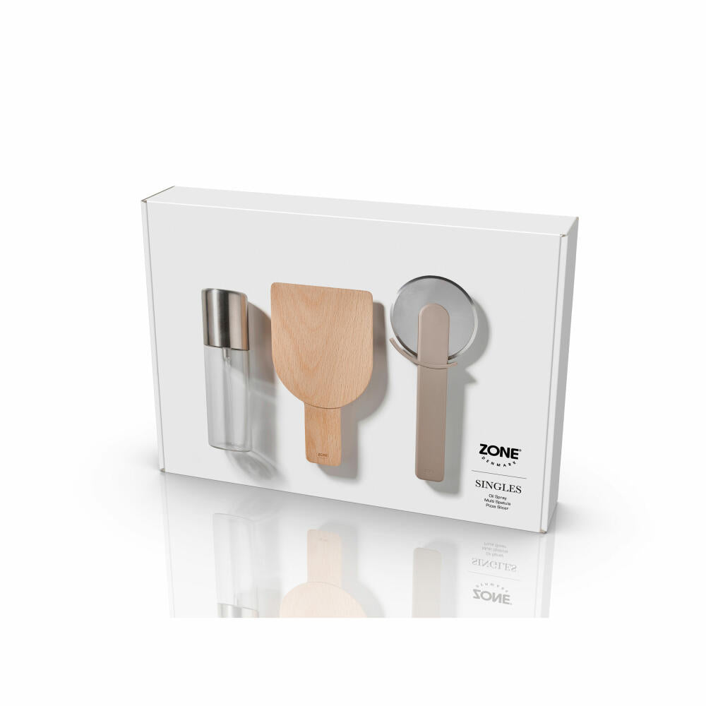 Zone Denmark Pizza-Set Singles Soft Taupe 3-tlg., Glas, Edelstahl, ABS, Braun, 32874
