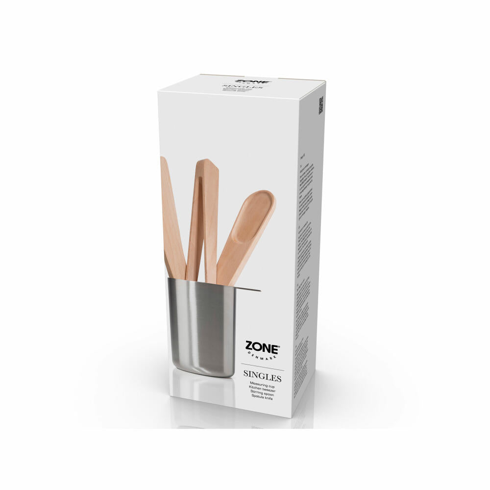 Zone Denmark Kitchen Utensil Set Singles 4-piece, stainless steel, beech wood, natural, 32878