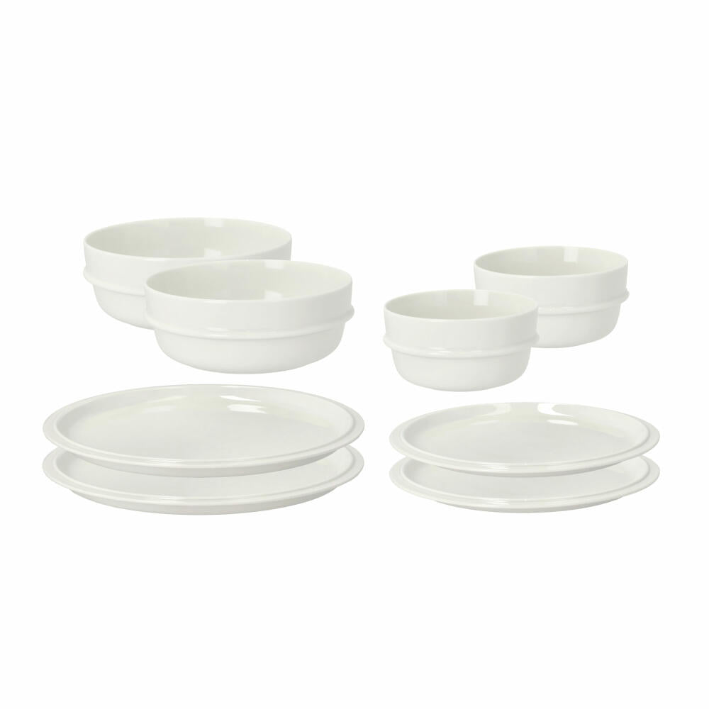 Zone Denmark Geschirr-Set Eau 8-tlg., Teller, Schalen, Porzellan, Weiß, 33085
