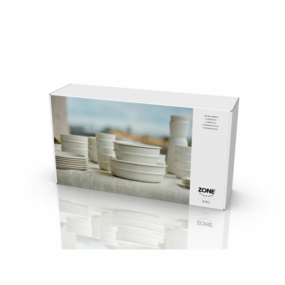 Zone Denmark Geschirr-Set Eau 8-tlg., Teller, Schalen, Porzellan, Weiß, 33085