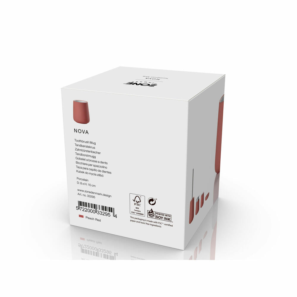 Zone Denmark Zahnbürstenbecher Nova Peach Red, Zahnputzbecher, Porzellan, Rot, 33295